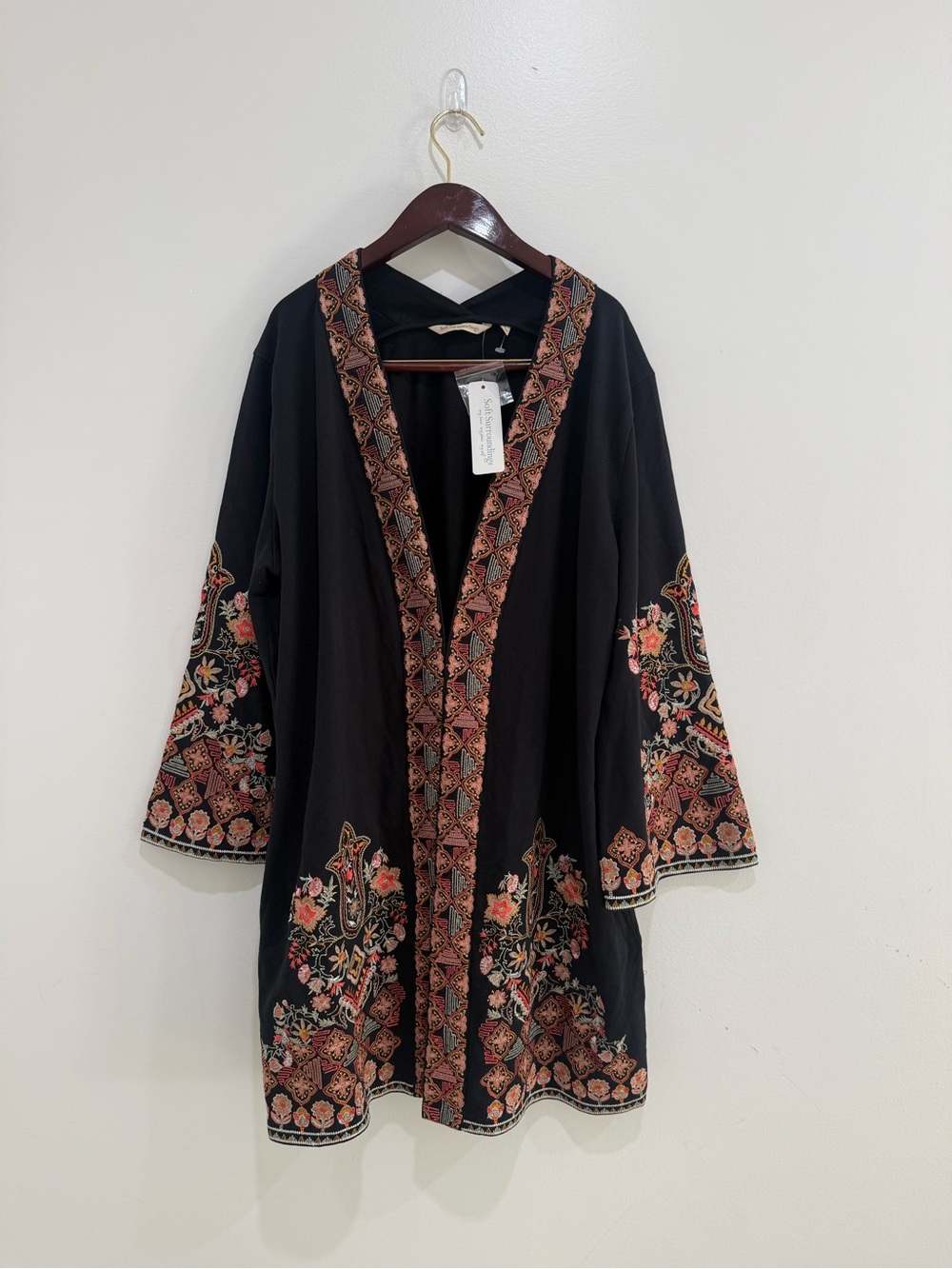 Soft Surroundings Women's Fiberworks Kimono Floral embroidery Large new